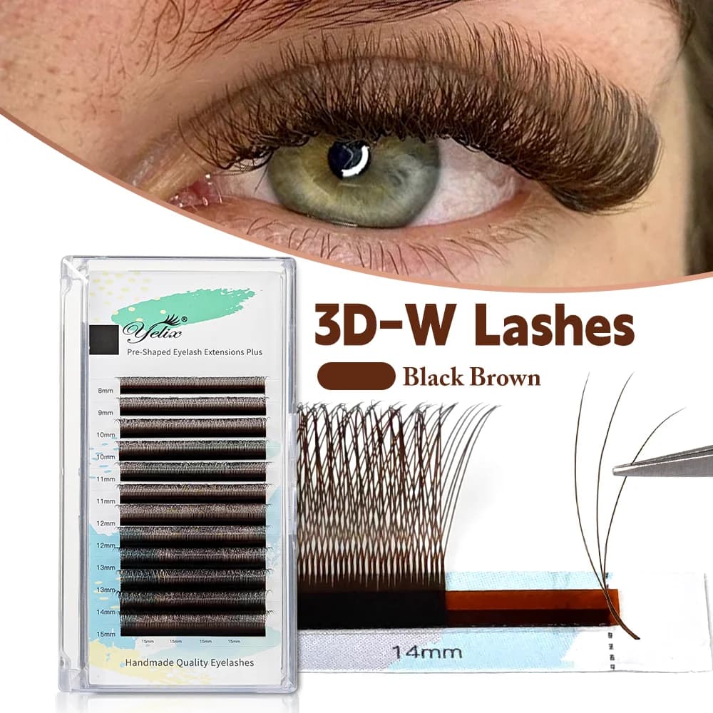 Schwarz-Braune 3D Volumen-Fächer Wimpernverlängerungen (vorgefertigt)