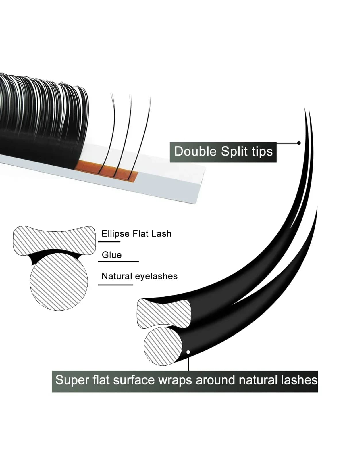 Klassische Elliptische Flache Matte Natürliche Wimpernverlängerungen