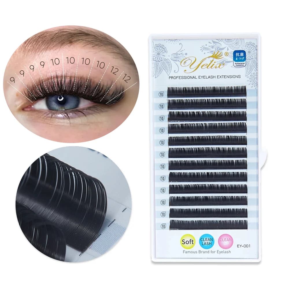 Weiche Seiden-Einzelwimpern-Extensions 12 Reihen