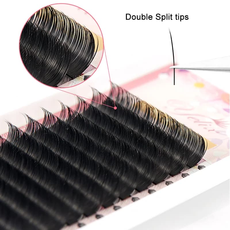 Flache ovale Split-Tip Wimpernverlängerung Schwarz 0,15-0,20 mm