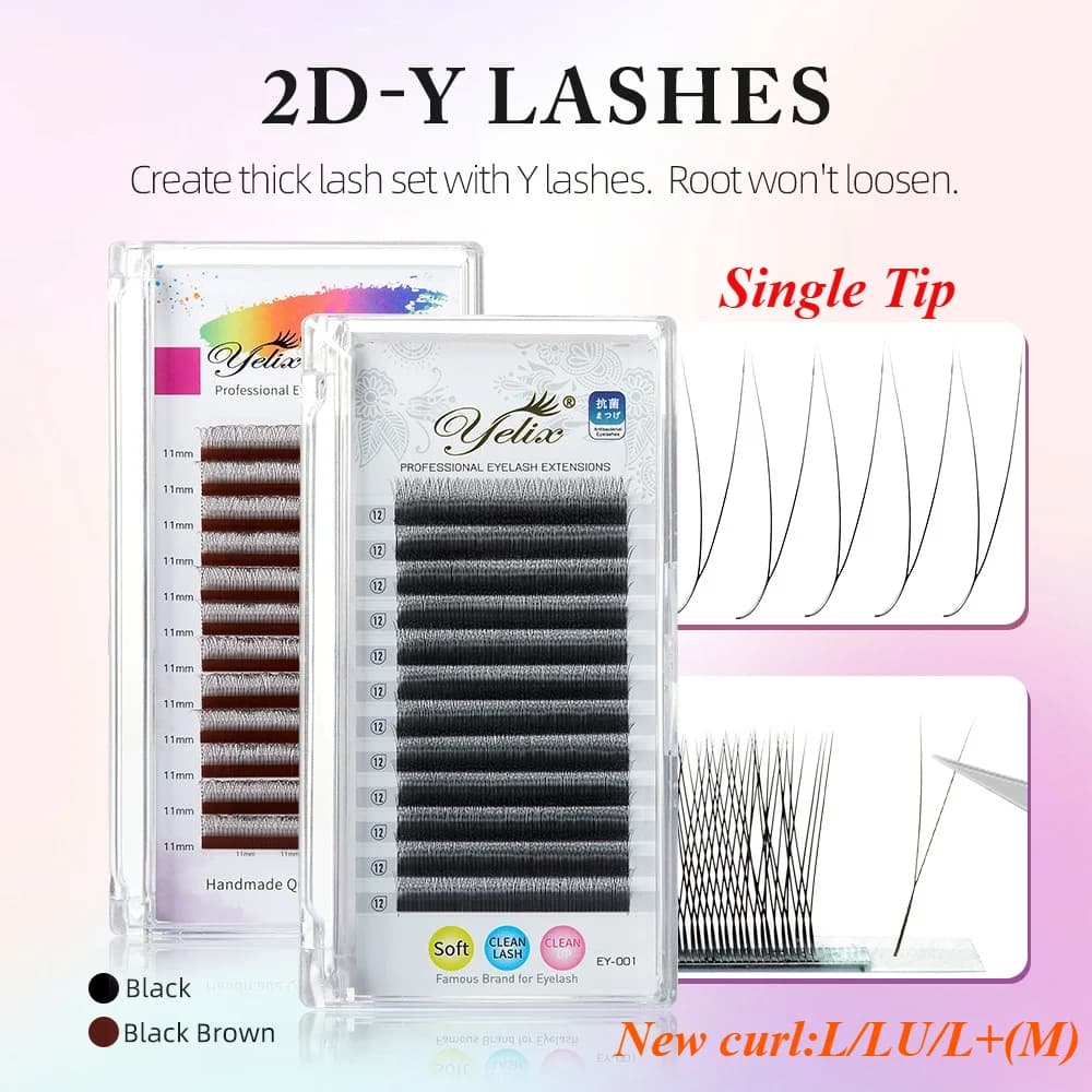 Dunkelbraune 2D-Y-Volumen-Lash-Extensions, ultradünne vorfertigte Wedges