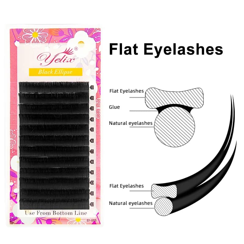 Flache ovale Split-Tip Wimpernverlängerung Schwarz 0,15-0,20 mm