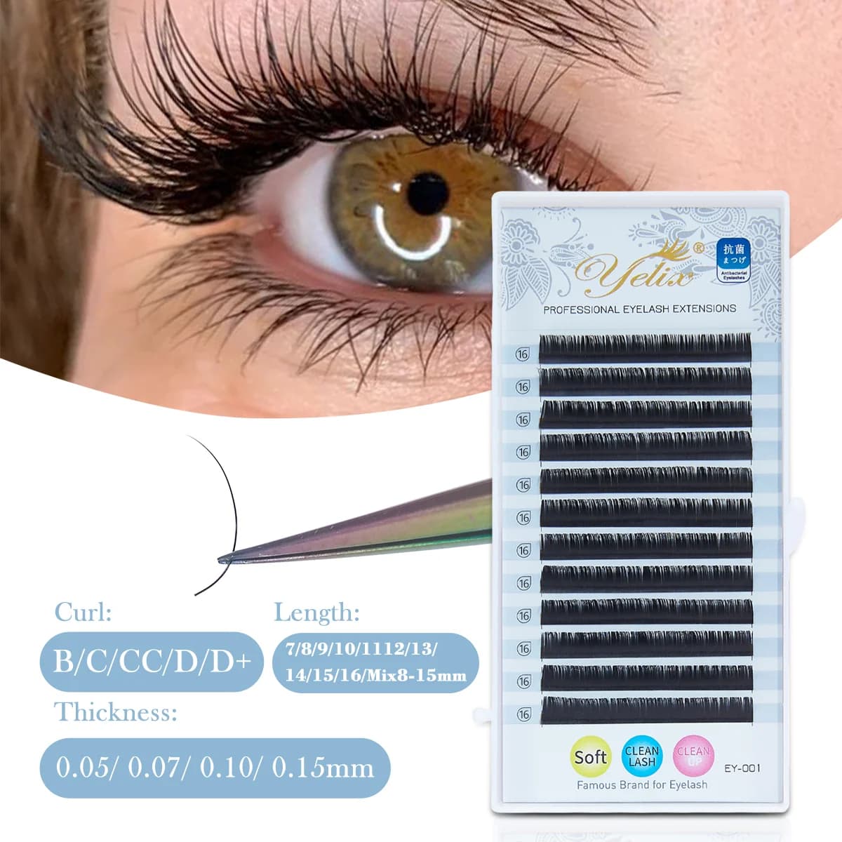 Schwarze Klassische Seiden-Einzelwimpern-Extensions 12 Reihen