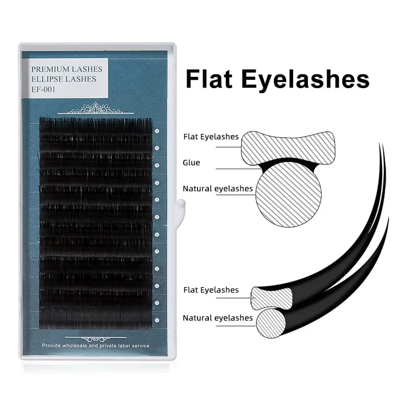 Flache ovale Wimpernverlängerungen mit gespitzten Enden 0,15 mm 0,20 mm