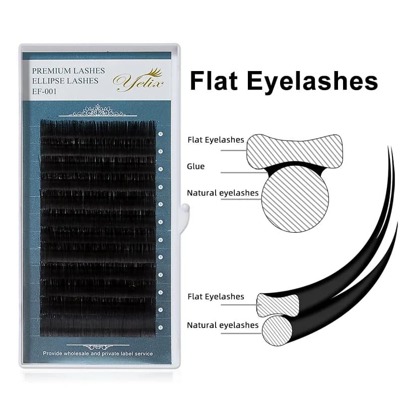Flache ovale Wimpernverlängerungen mit gespitzten Enden 0,15 mm 0,20 mm