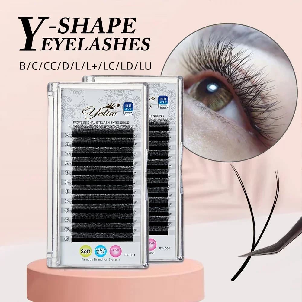 Y-förmige Volumen-Fächer-Wimpernverlängerungen mit zwei Spitzen 7-17 mm