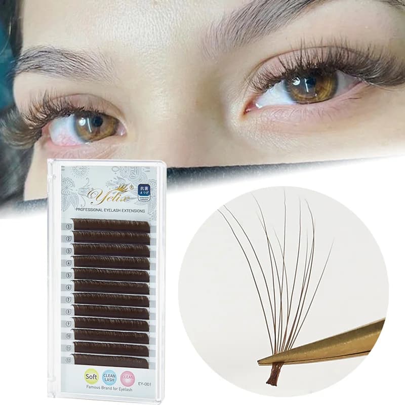 Dunkelbraune Easy-Fan-Wimpernverlängerungen C/D-Biegung 8-15mm